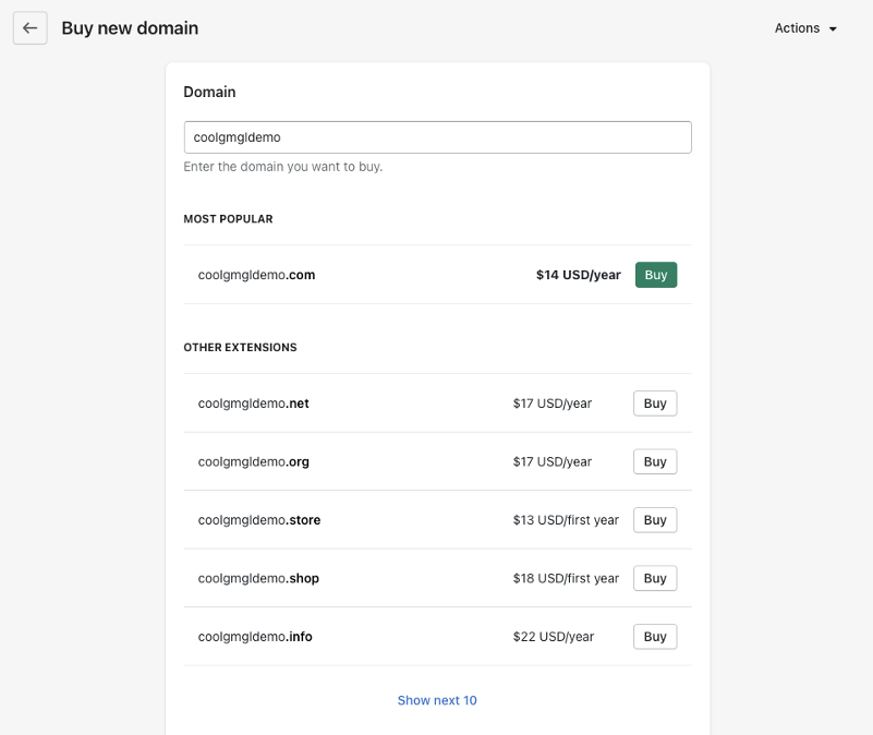 shopify lets you search to see if a domain is available