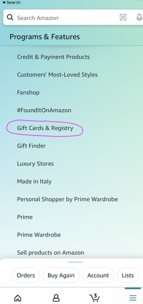 how to find the gift cards section on amazon app so you can actually maximize your credit card rewards points, fast