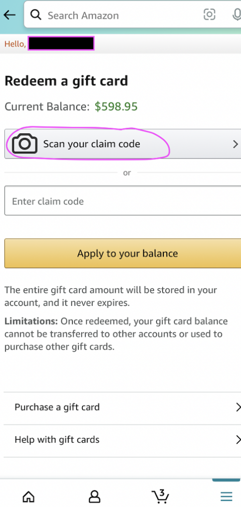 scan your amazon gift cards so you can convert your hard-earned money into actual cash you can use to buy stuff on amazon. other words: once you redeem the gift card, your credit card rewards points are now maximized in the form of cash that can be spent on amazon