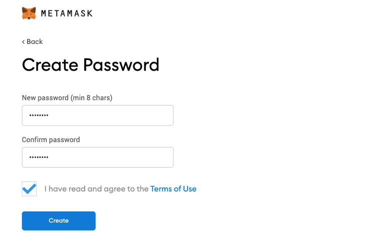 set up your password for your metamask wallet