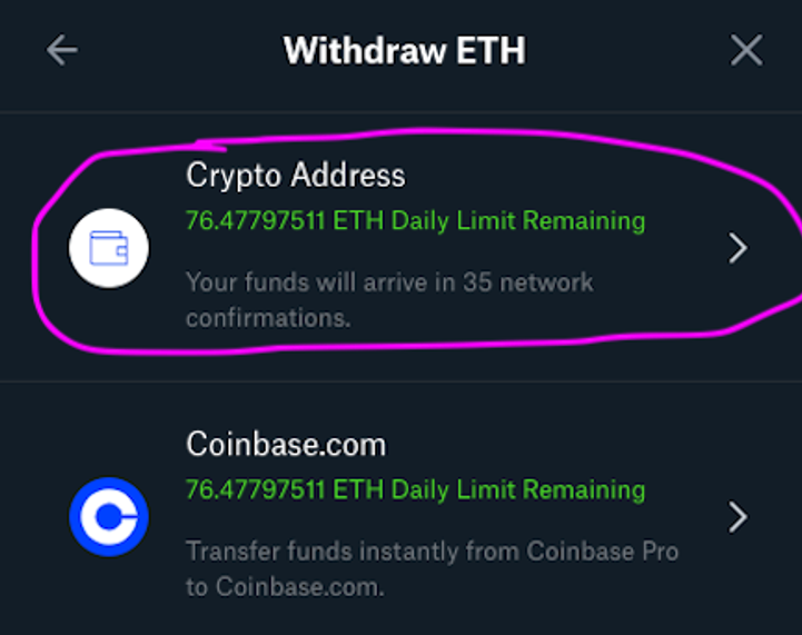 coinbase pro example: how to transfer ETH to your Metamask wallet so you can actually use it to gamble