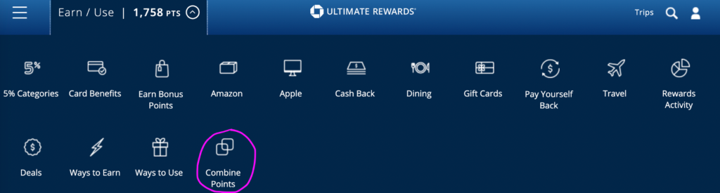 use combine points to transfer your chase freedom points to your chase sapphire credit card
