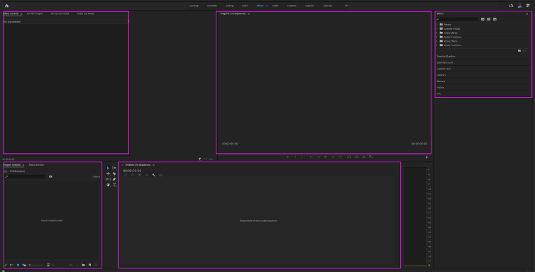 showing all the premiere pro panes in this beginners' tutorial