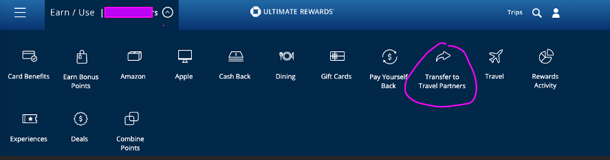 use the travel partners button on chase so you can transfer your points to southwest