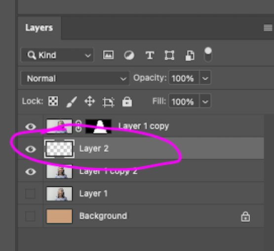 background color in Photoshop can be changed with a layer to "color over" the layers underneath it. In this case, it's layer 2. Because the layers underneath layer 2 will be corrupted, we use the cropped subject to be in front so the subject in the final product remains uncorrupted.
